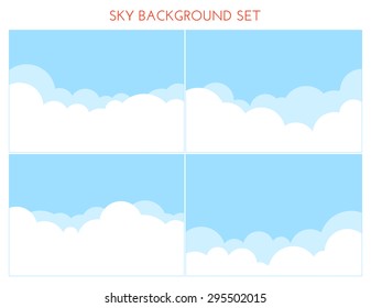 Set of Sky Background. Vector illustration. Cartoon clouds