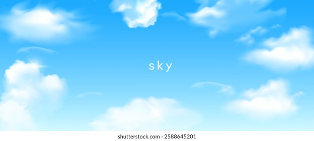 set of Sky Background with White Podium for Cosmetic Product Presentation and with Sky Blue,Cloud Background,Horizon Summer Clear and copy space for text.