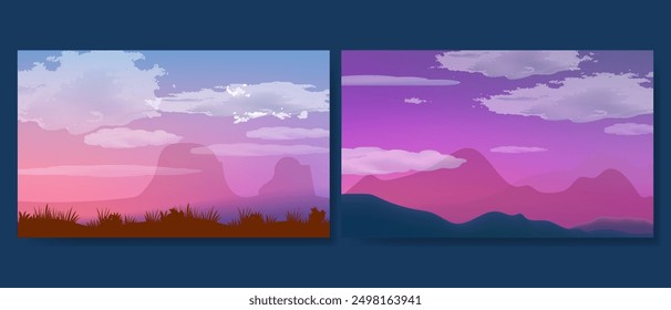 Set of sky with clouds illustration background. Cloudy vector  view landscape horison nature wallpaper, web, banner design.