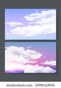 Set of sky with clouds illustration background. Cloudy vector  view landscape horison nature wallpaper, web, banner design.