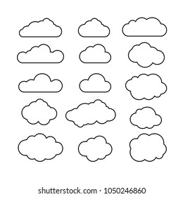 Set of sky and clouds line art icons and shapes. For label, symbol and logo. Clouds graphic isolated on white background. Vector design element for web and print. 