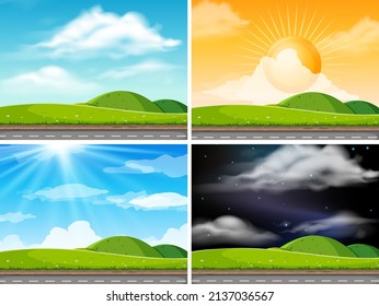 Ilustración de conjunto de cielo en diferentes momentos