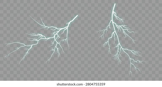 Set of sky flash silhouette Striking cyan electric, as natural peril.