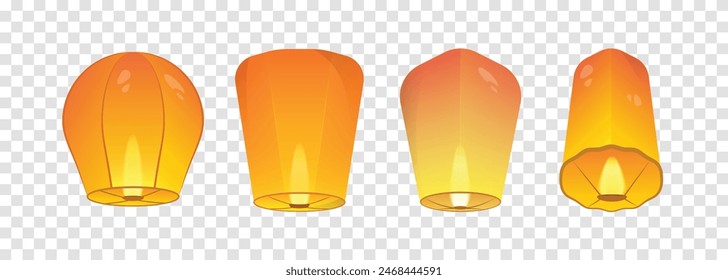 A set of sky lantern flat illustration on isolated background