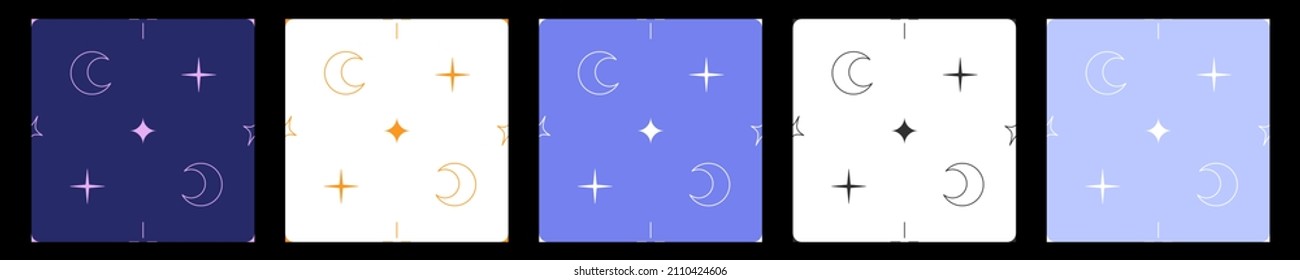 Set of sky patterns. Moon and star patterns in different colours. For background, textile, paper, packaging, covers and postcards.