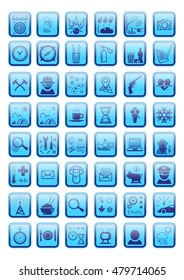 a set of sky-blue icons on various topics for the Web