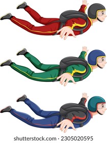Set of skydiver isolated illustration