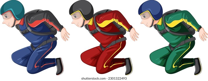 Set of skydiver in jumping position illustration