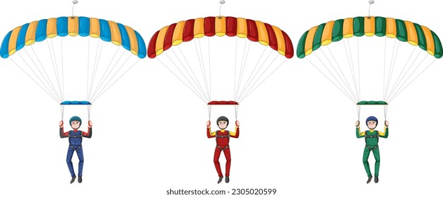 Set of skydiver with parachuting illustration