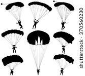 Set skydiver, silhouettes parachuting vector illustration
