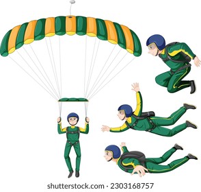 Set of skydiving carteeon character illustration