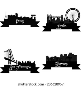 Set of skylines with monuments on a white background. Vector illustration