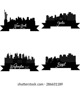 Set of skylines with monuments on a white background. Vector illustration
