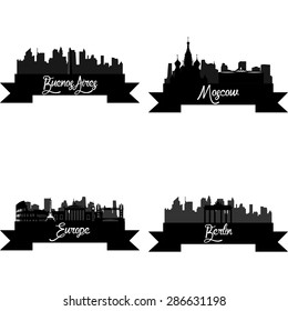 Set of skylines with monuments on a white background. Vector illustration