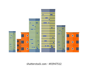 Set of skyscrapers and buildings. Asian multi storey houses isolated on white. Editable elements for your design. City architecture. Part of series of travelling around the world. Vector illustration