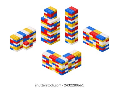 Set of skyscrapers in isometry on a white background. Vector