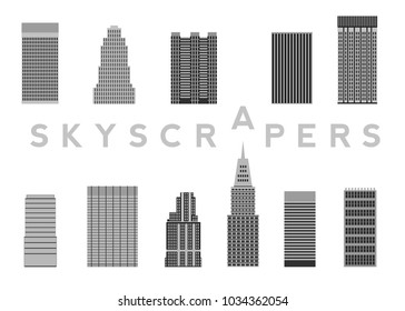 Set of Skyscrapers Simple Cartoon Picture for Design, vector