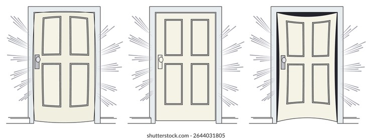 Set of slammed doors. Illustration concept template for website, web landing page, banner, presentation, social, poster, promotion or print media.