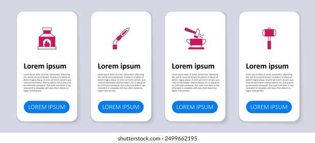 Set Sledgehammer, Anvil and, Welding torch and Blacksmith oven. Business infographic template. Vector