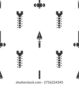 Set Sledgehammer, Trowel and Metallic screw on seamless pattern. Vector