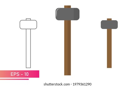A set of sledgehammers, with rounded and smooth shapes. Realistic and linear design. On a white background. Tools for the blacksmith. Flat vector illustration.