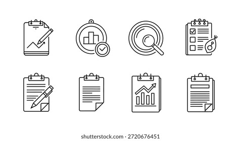 Un conjunto de iconos elegantes y minimalistas que presentan conceptos comerciales con un estilo de silueta distintivo.