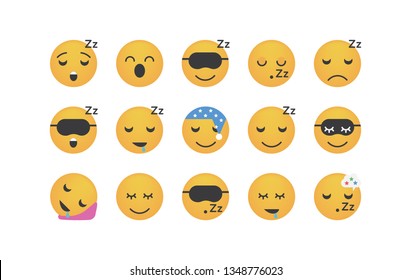 Set of sleep emoticon vector isolated on white background. Emoji vector. Smile icon collection. Reactions icon web.