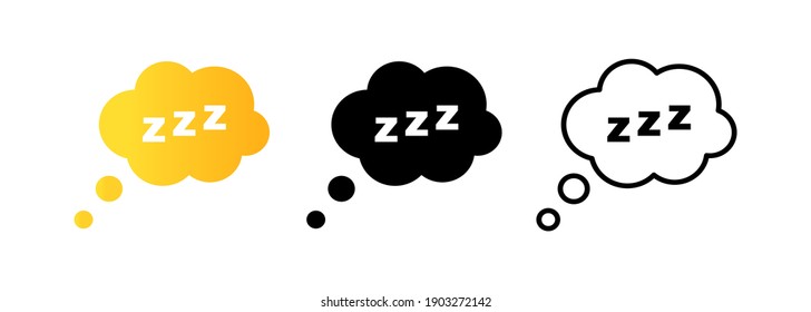 Set of sleep icons. Sleepy zzz black talk bubble icon. Sleep icon. Sleep, dream, relax, rest, insomnia. Vector EPS 10. Isolated on white background.