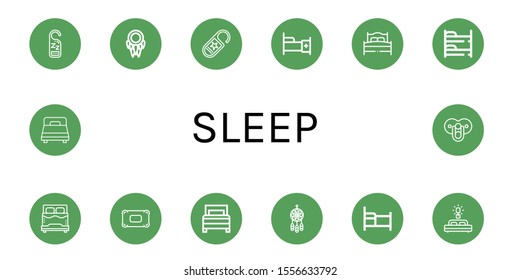 Set of sleep icons. Such as Do not disturb, Dreamcatcher, Bed, Bunk bed, Pillow, Pacifier , sleep icons
