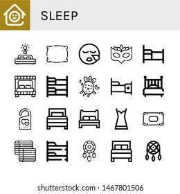 Set of sleep icons such as Laugh room, Bed, Pillow, Sleeping, Eye mask, Bunk bed, Do not disturb, Nightgown, Mattress, Dreamcatcher , sleep