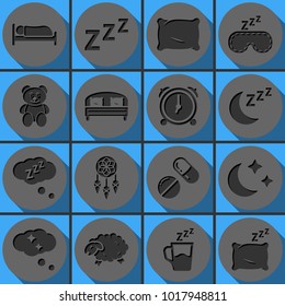 Set of sleep vector icons. Round papercut pictogram with 3d effect.