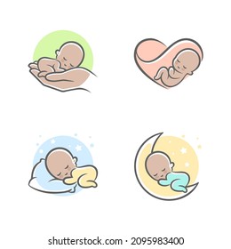 Set of Sleeping baby icons. Main topics: Sleeping baby, baby care, baby. White background. Perfect for use in: website, promotional materials, illustrations, and even as a logo.