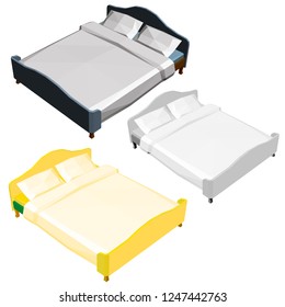 Set with sleeping beds. The beds in isometric and different colors. Vector illustration.