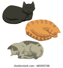 Set of Sleeping Cats