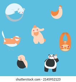 set of sleeping cute animals, flat illustration