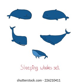Set of sleeping cute whales