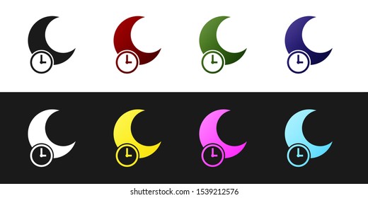 Set Sleeping moon icon isolated on black and white background.  Vector Illustration