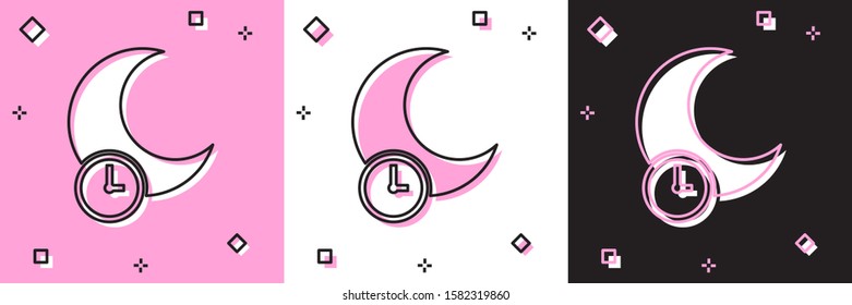 Set Sleeping moon icon isolated on pink and white, black background.  Vector Illustration