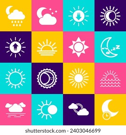 Set Sleeping moon, Sunset, Moon icon, Cloud with rain and and  icon. Vector