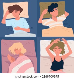 set sleeping people on beds