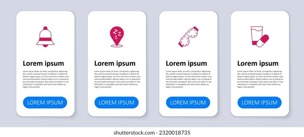Set Sleeping pill, Eye sleep mask, Sleepy and Ringing bell. Business infographic template. Vector