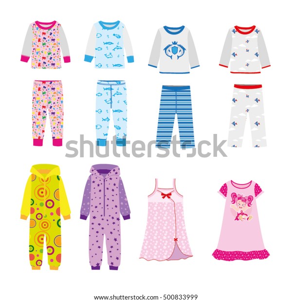 Set Sleepwear Boys Girls Pajamas Nightgowns Stock Vector (Royalty Free)  500833999