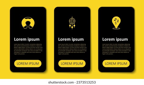 Set Sleepy, Dream catcher with feathers and Travel neck pillow. Business infographic template. Vector