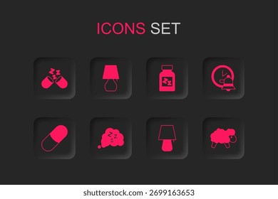 Set Sleepy, Table lamp, Sleeping pill, Alarm clock, Sheep,  and  icon. Vector