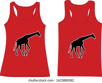 Set of Sleeveless Tank Tops withs silhouette of giraffes.