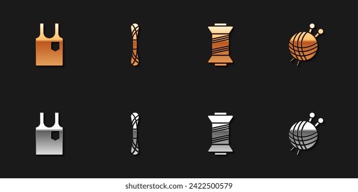 Set Sleeveless T-shirt, Yarn, Sewing thread and ball with knitting needles icon. Vector