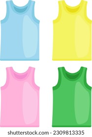 set of sleeveless t-shirts in different colors flat style