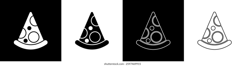 Set Slice of pizza icon isolated on black and white background. Fast food menu.  Vector