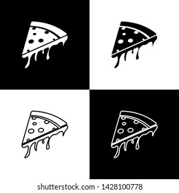 Set Slice of pizza icons isolated on black and white background. Vector Illustration