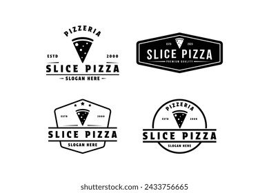 Set of slice pizza logo design vintage retro stamp label and badge